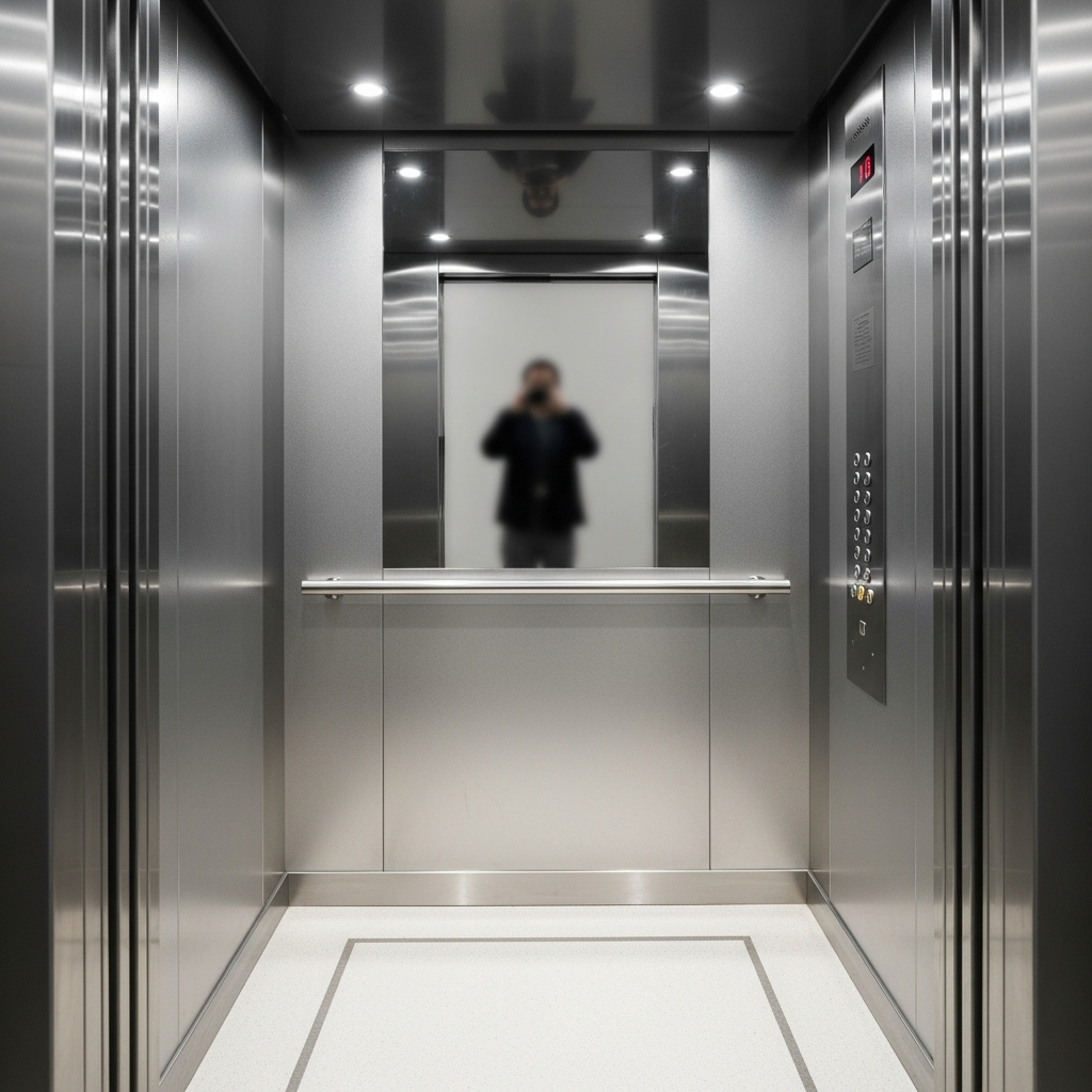 Spacious and well-lit passenger elevator cabin