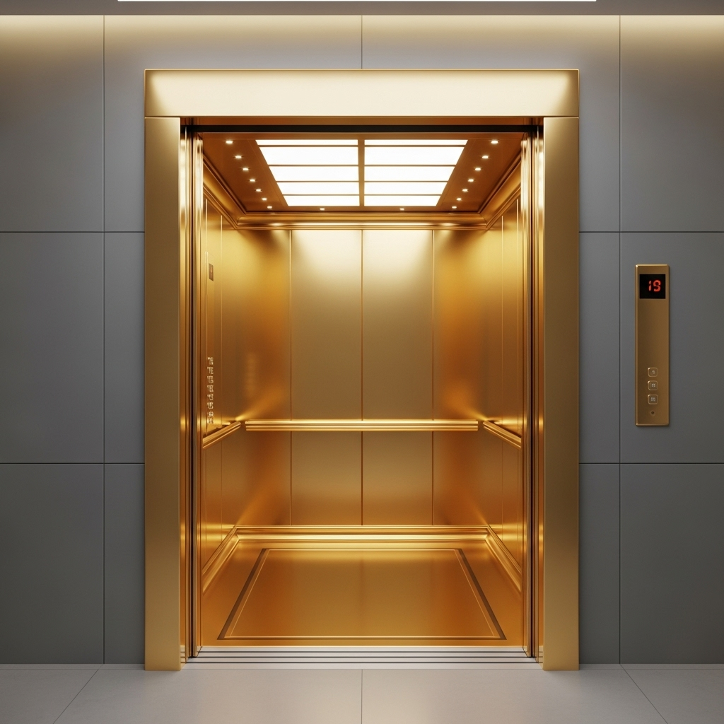 Elegant passenger elevator with wood-finish interior